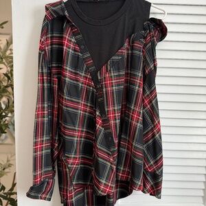 Maje Lazak Plaid Deconstructed Off the Shoulder Blouse- Size 4 (US 10) EUC